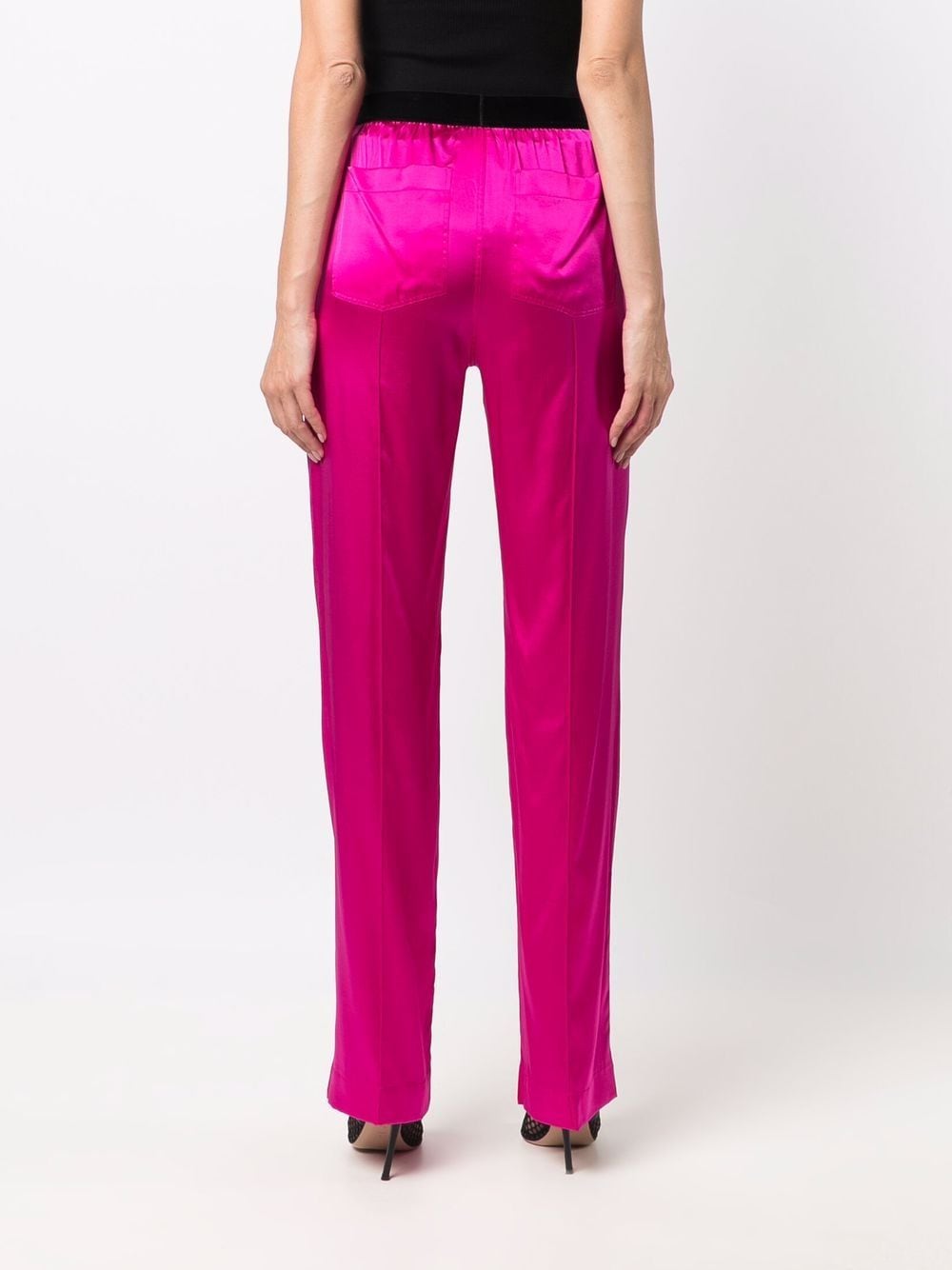 Tom Ford Logo Band Straight Leg Silk Pants