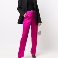Tom Ford Logo Band Straight Leg Silk Pants