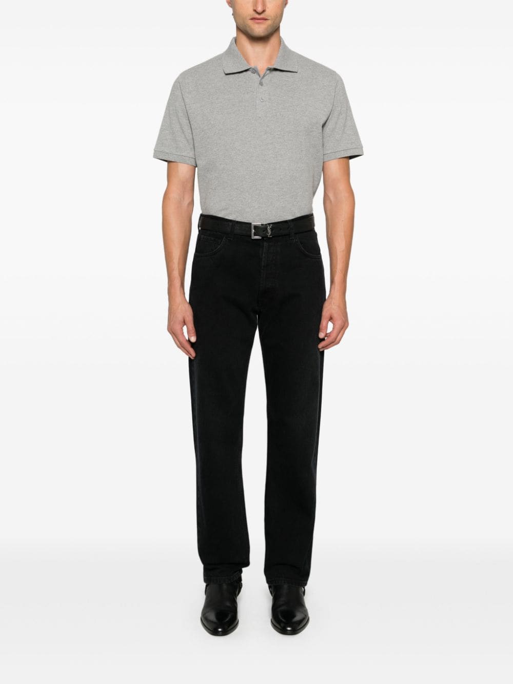 Saint Laurent  Piqué Polo Shirt In Grey