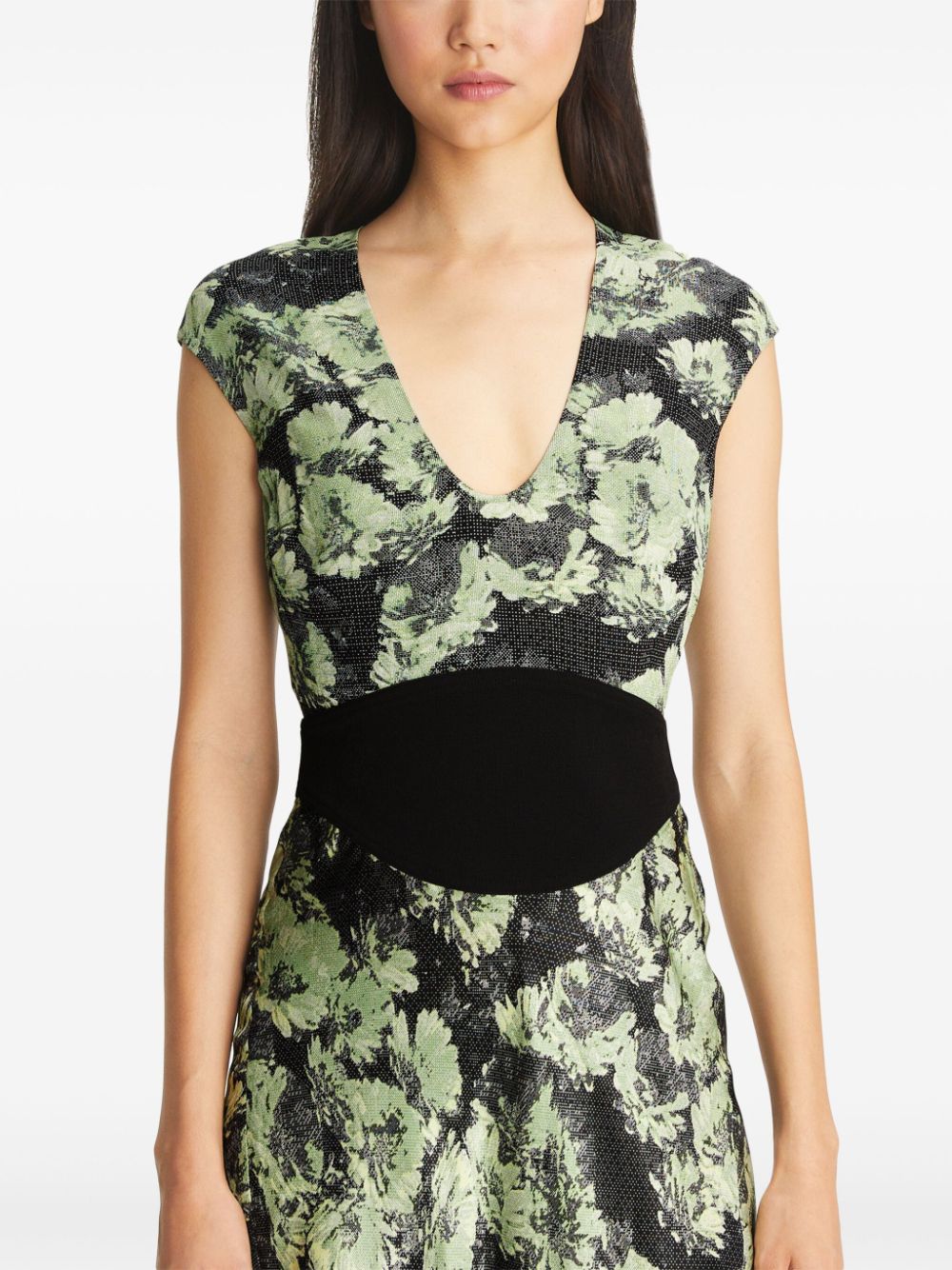 Tory Burch Floral Printed Midi Dress Green