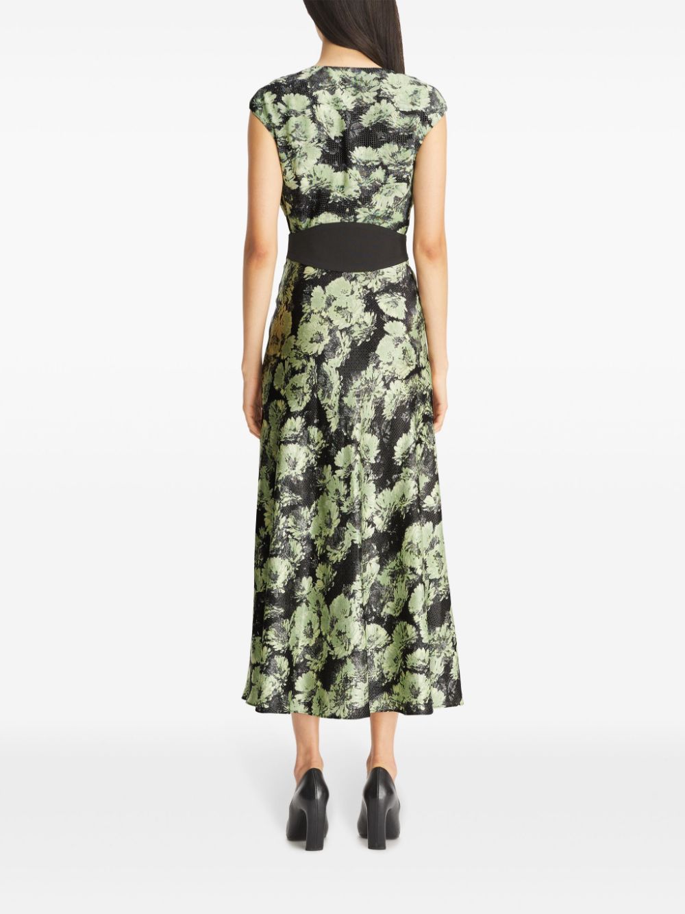 Tory Burch Floral Printed Midi Dress Green