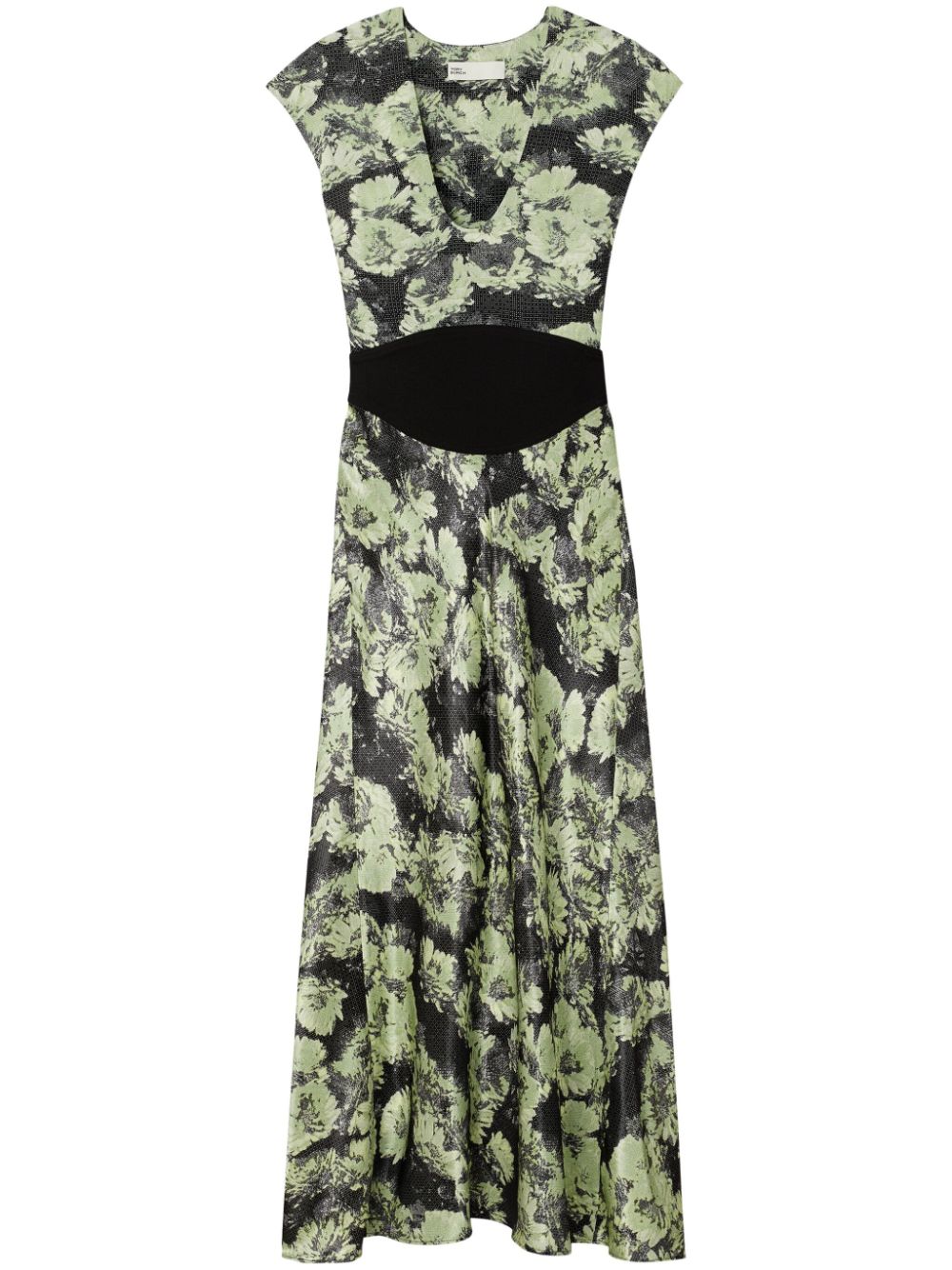 Tory Burch Floral Printed Midi Dress Green