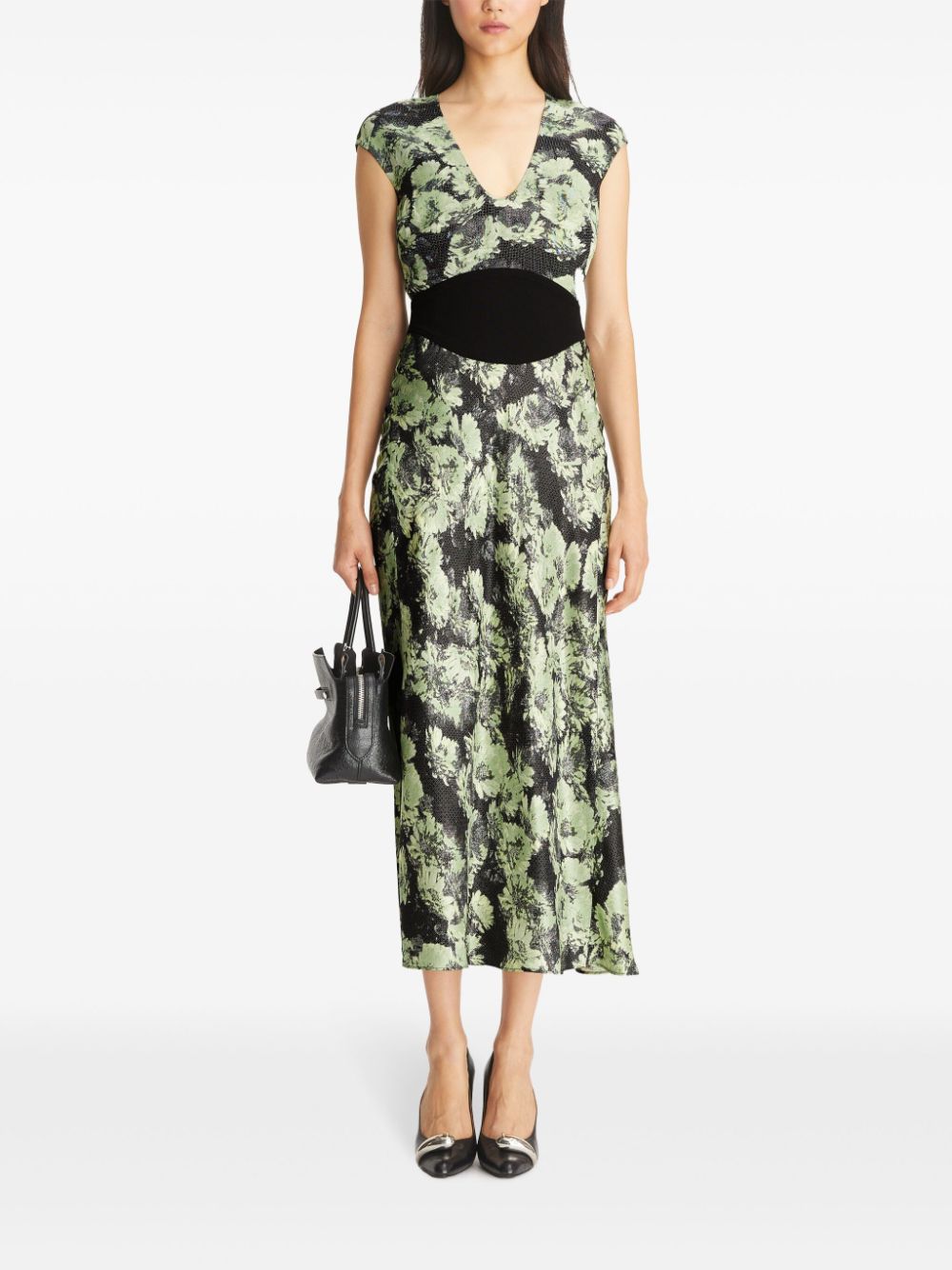 Tory Burch Floral Printed Midi Dress Green