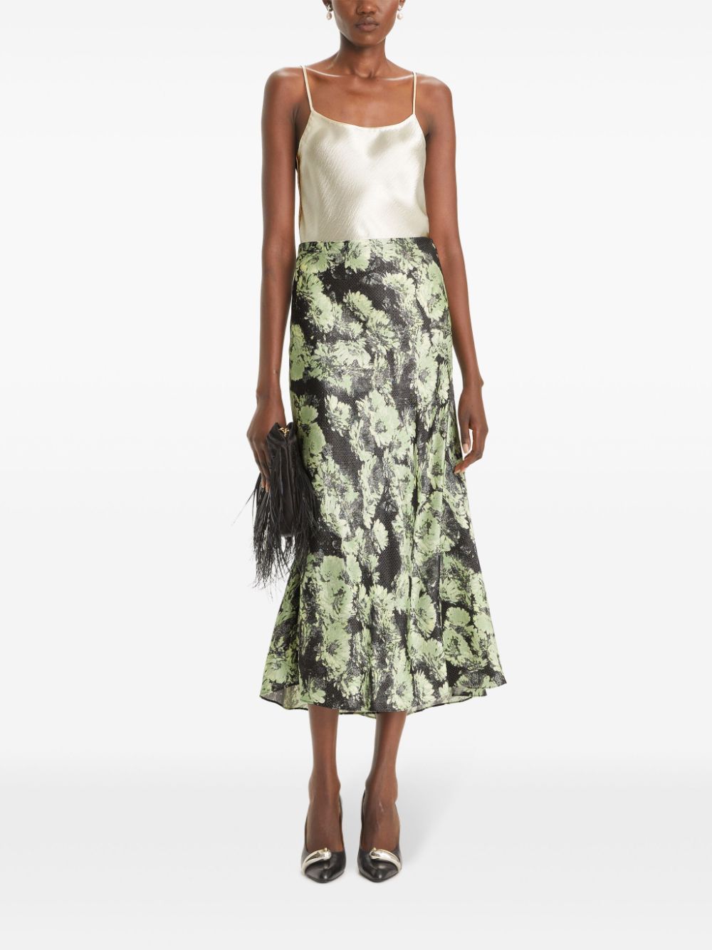 Tory Burch Floral Printed Satin Skirt