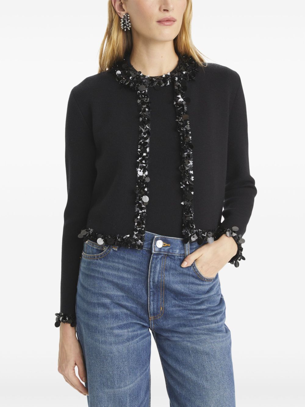 Tory Burch Wool-Cashmere Sequin Embellished Cardigan