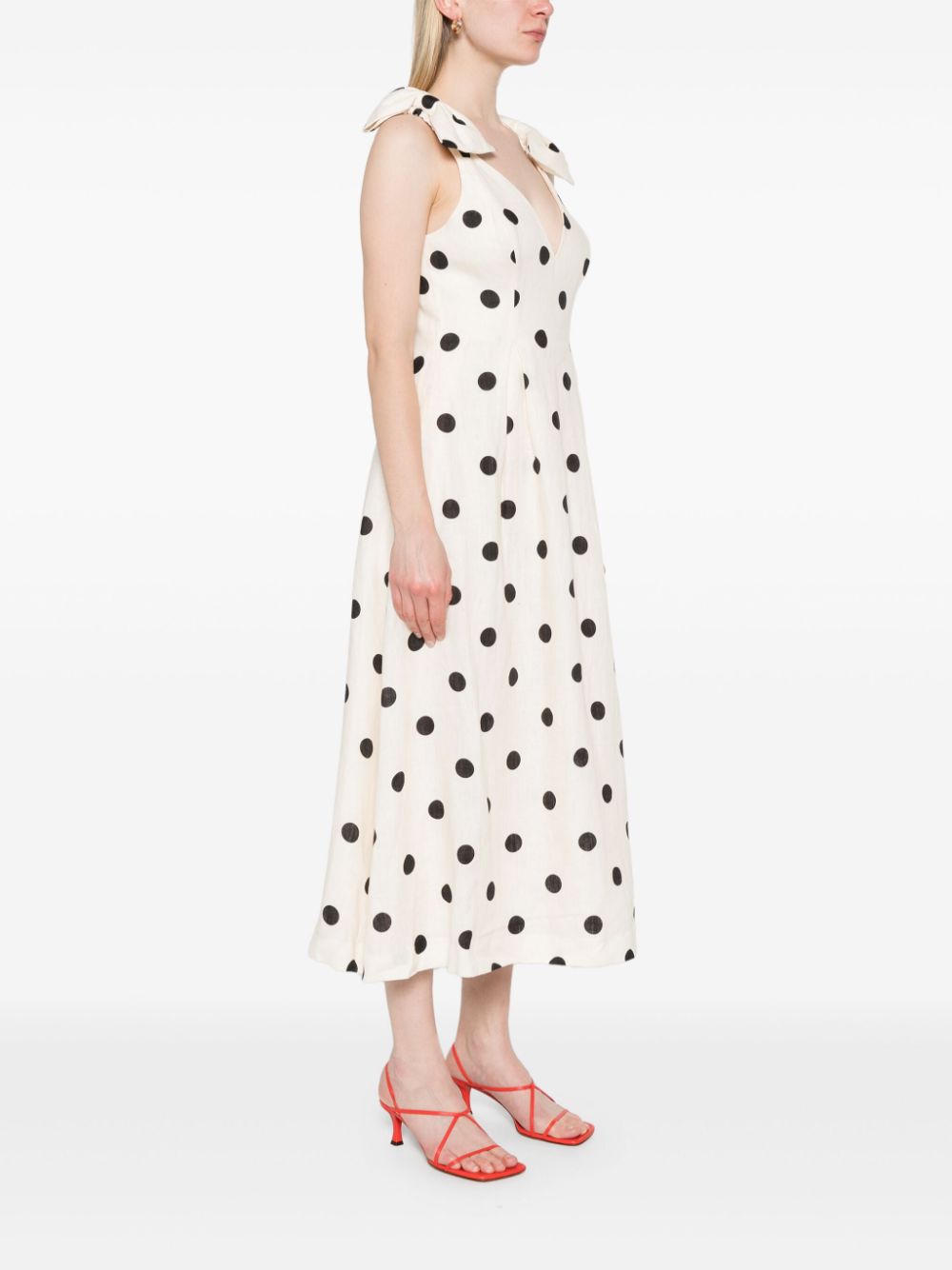 Zimmermann Crush Polka Dot Midi Dress Cream