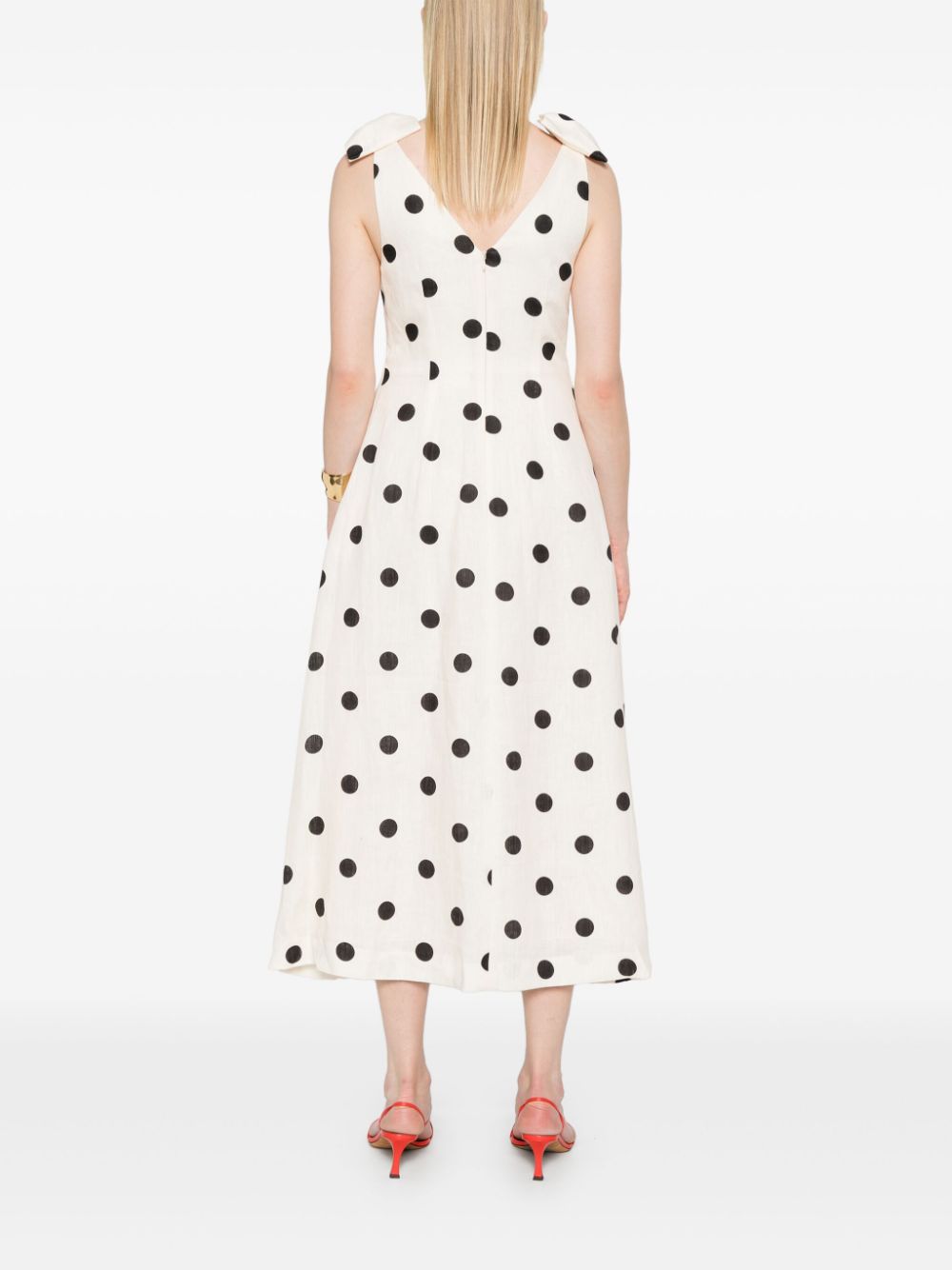 Zimmermann Crush Polka Dot Midi Dress Cream