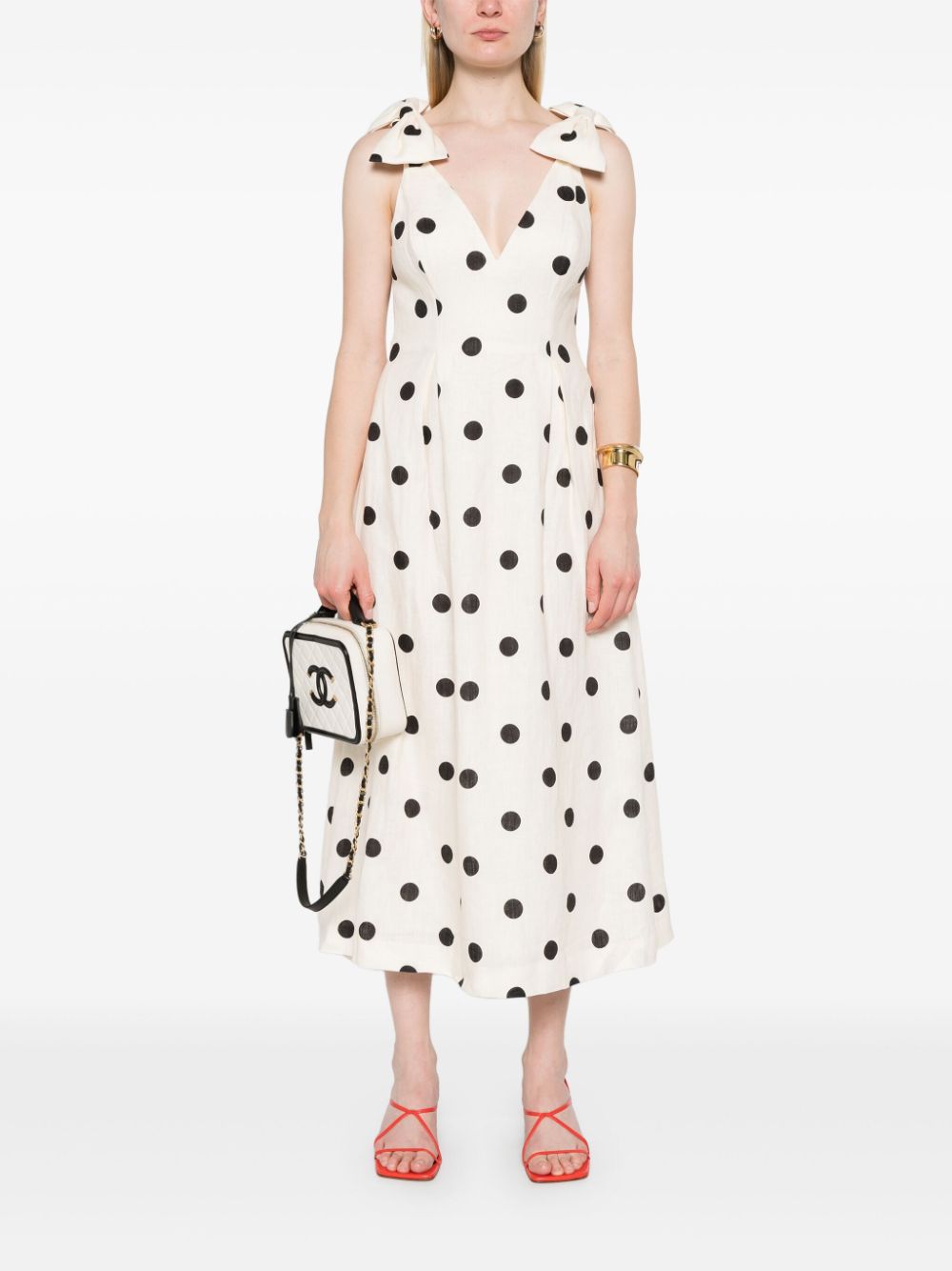 Zimmermann Crush Polka Dot Midi Dress Cream