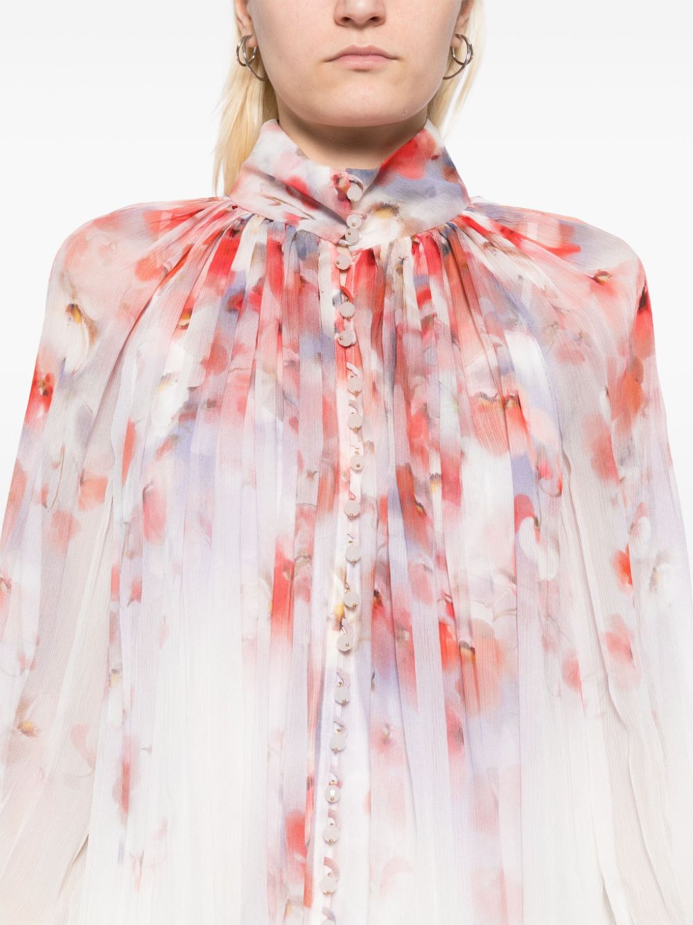 Zimmermann Crush Floral Smocked Shirt Red