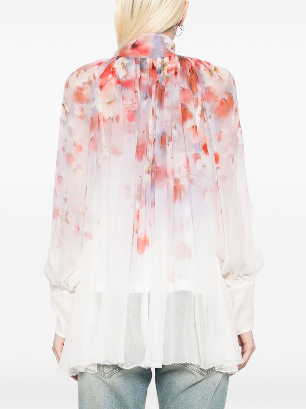 Zimmermann Crush Floral Smocked Shirt Red