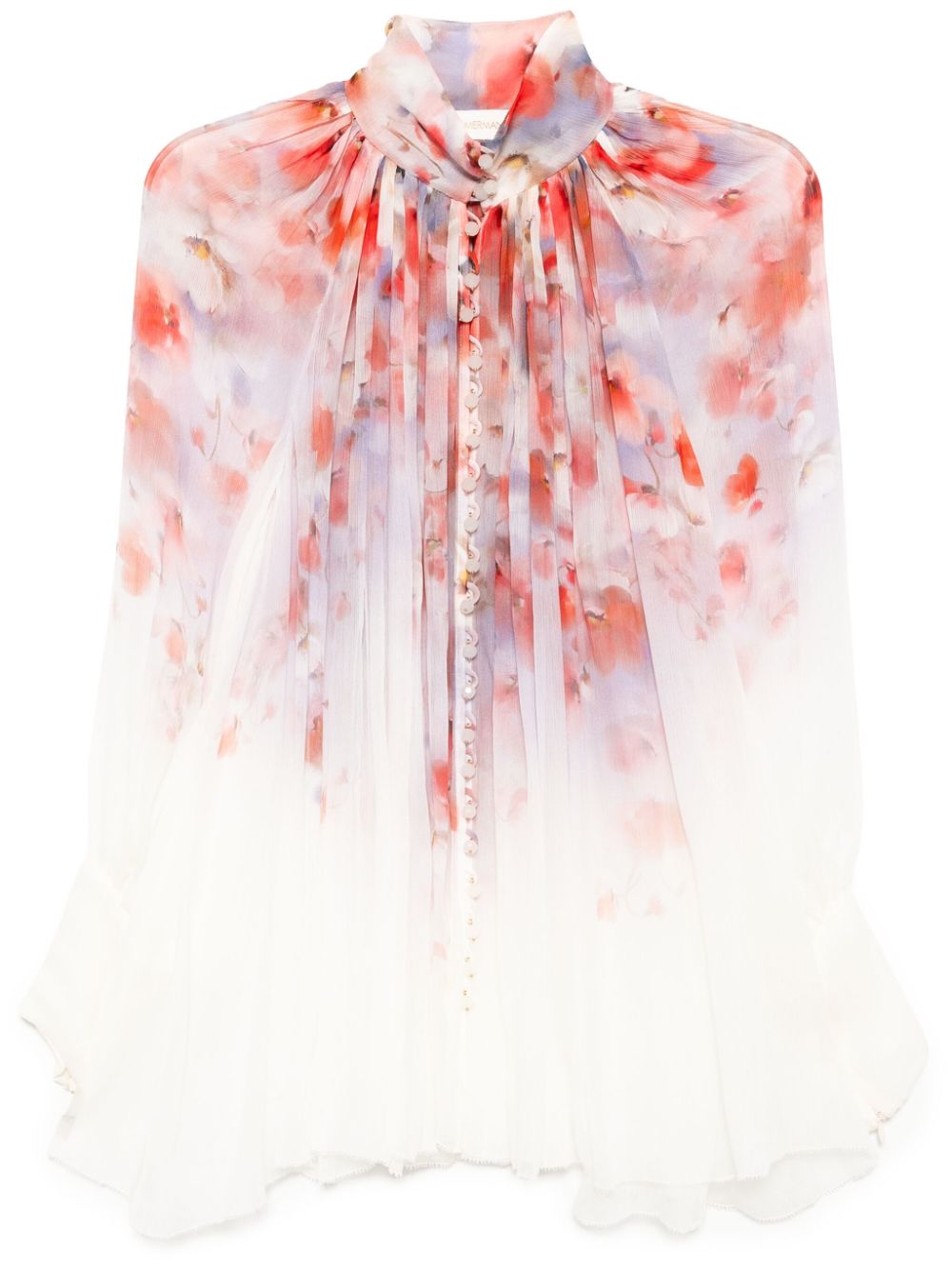 Zimmermann Crush Floral Smocked Shirt Red