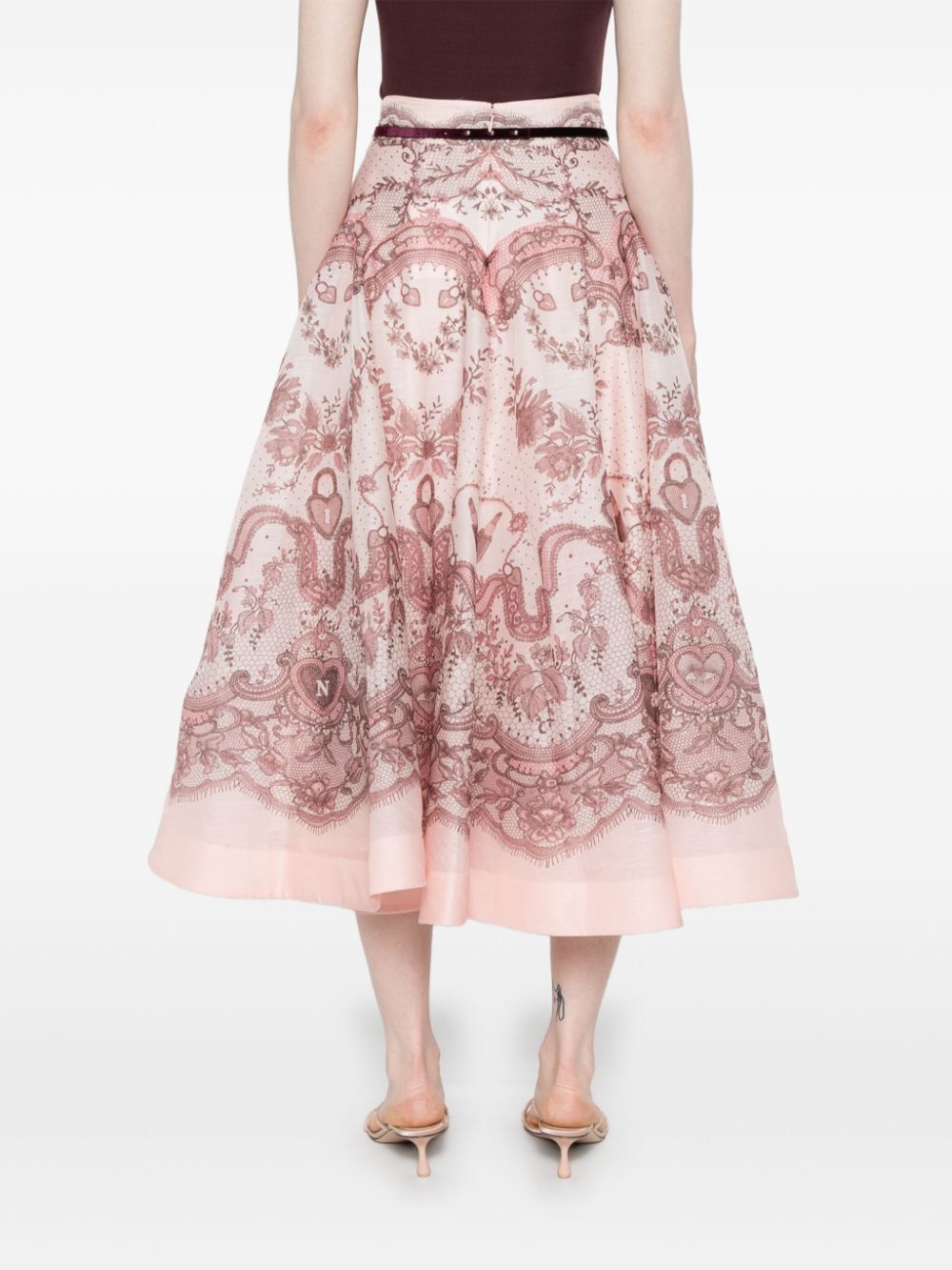 Zimmermann Crush Flared Midi Skirt Pink