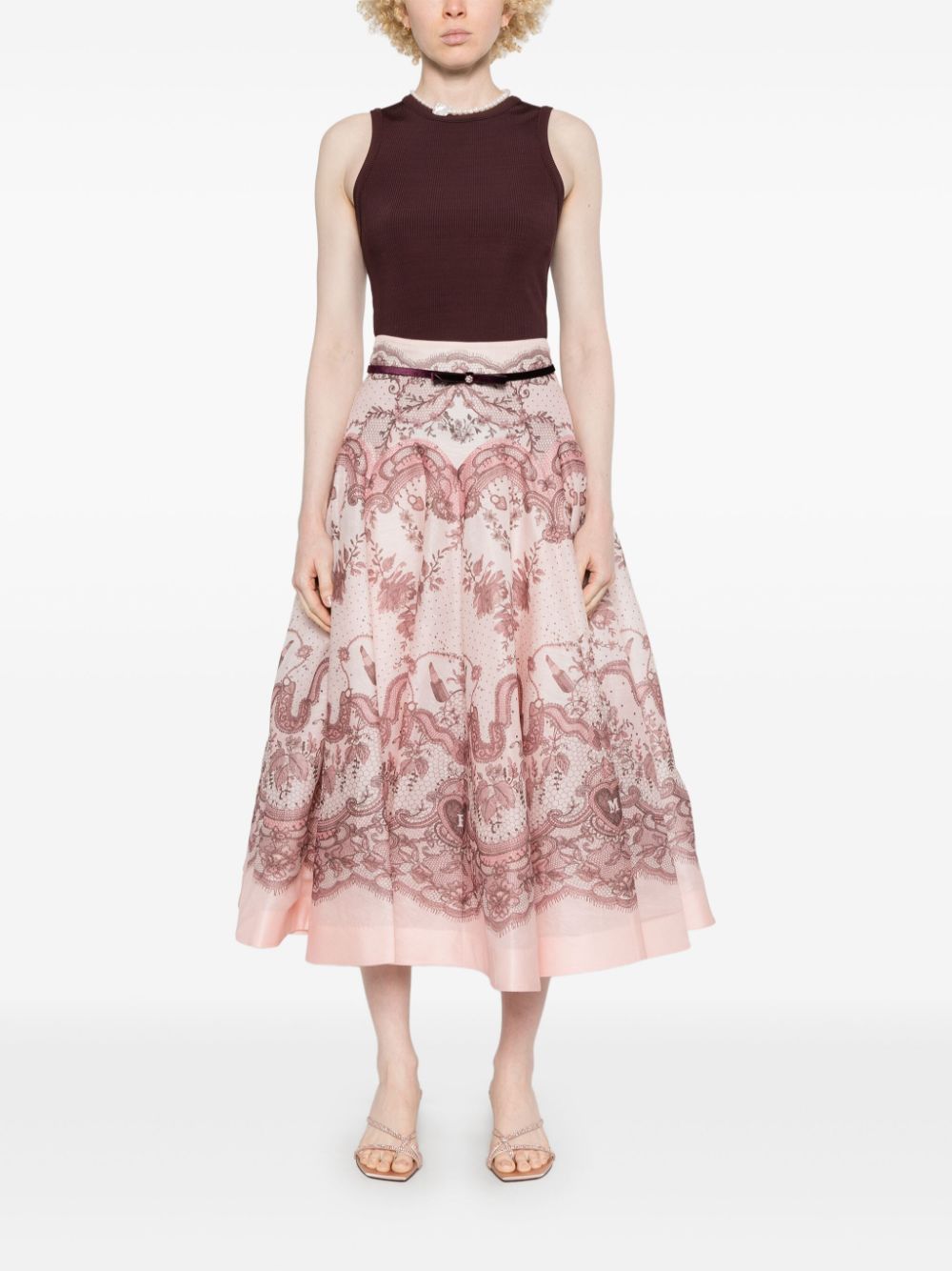 Zimmermann Crush Flared Midi Skirt Pink