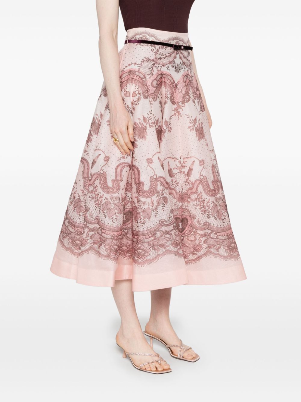 Zimmermann Crush Flared Midi Skirt Pink