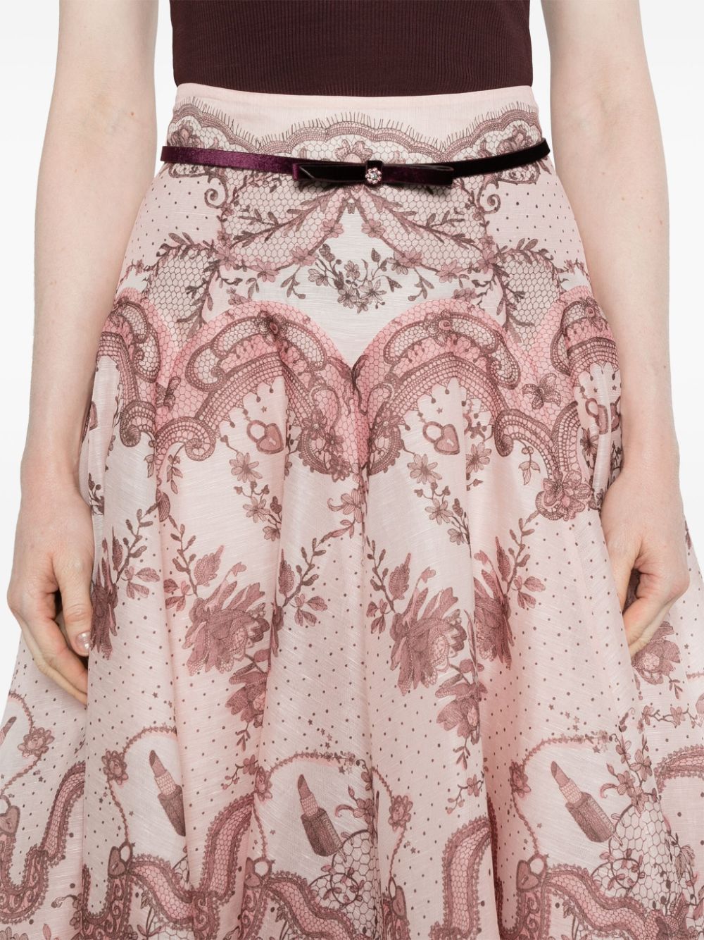 Zimmermann Crush Flared Midi Skirt Pink