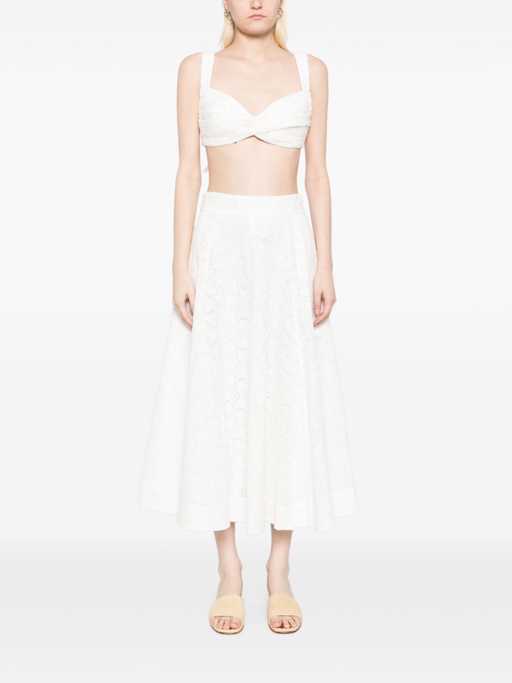 Zimmermann Crush Linen-Cotton Midi Skirt White