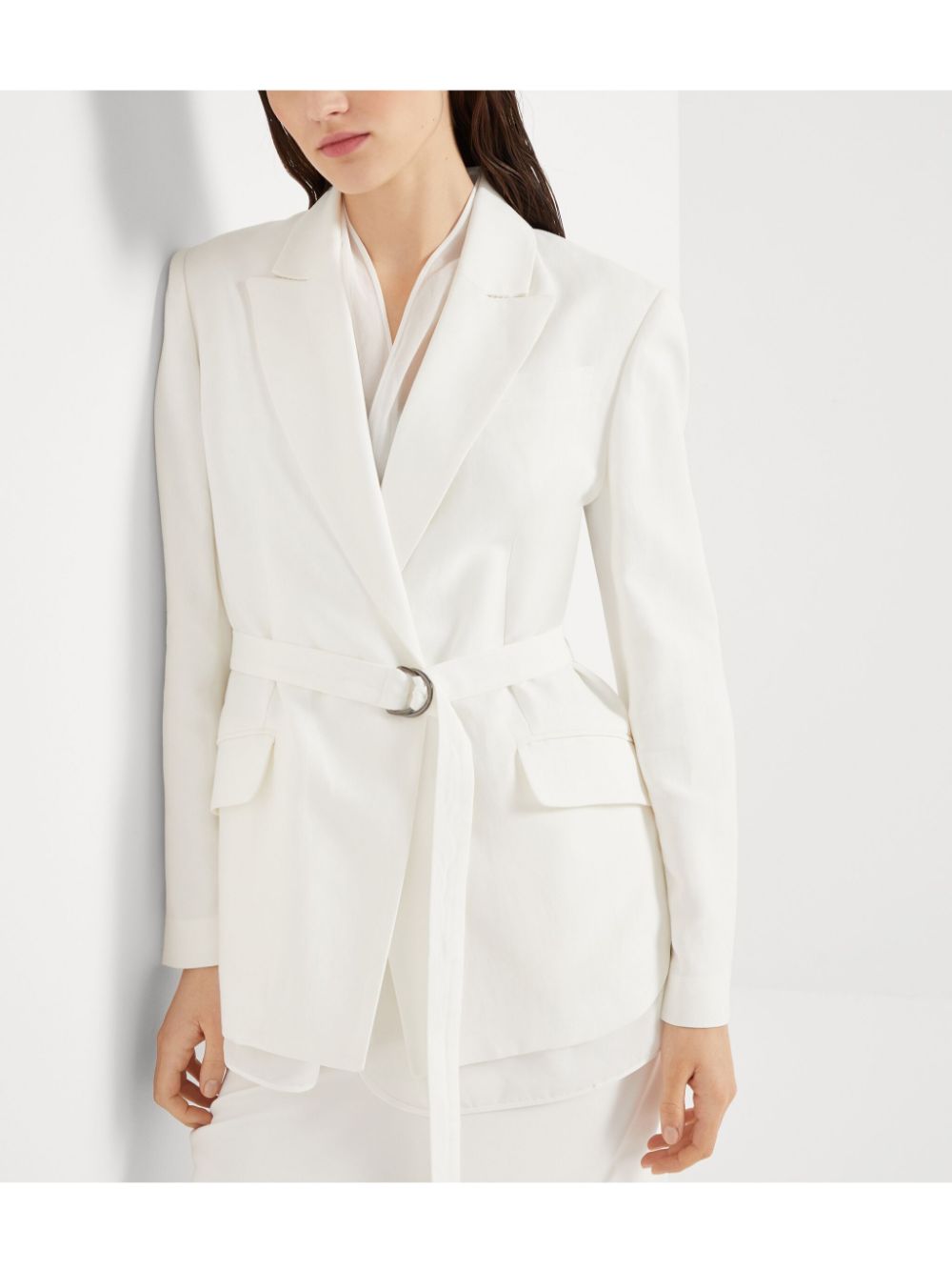 Brunello Cucinelli Viscose and Linen Belted Jacket White