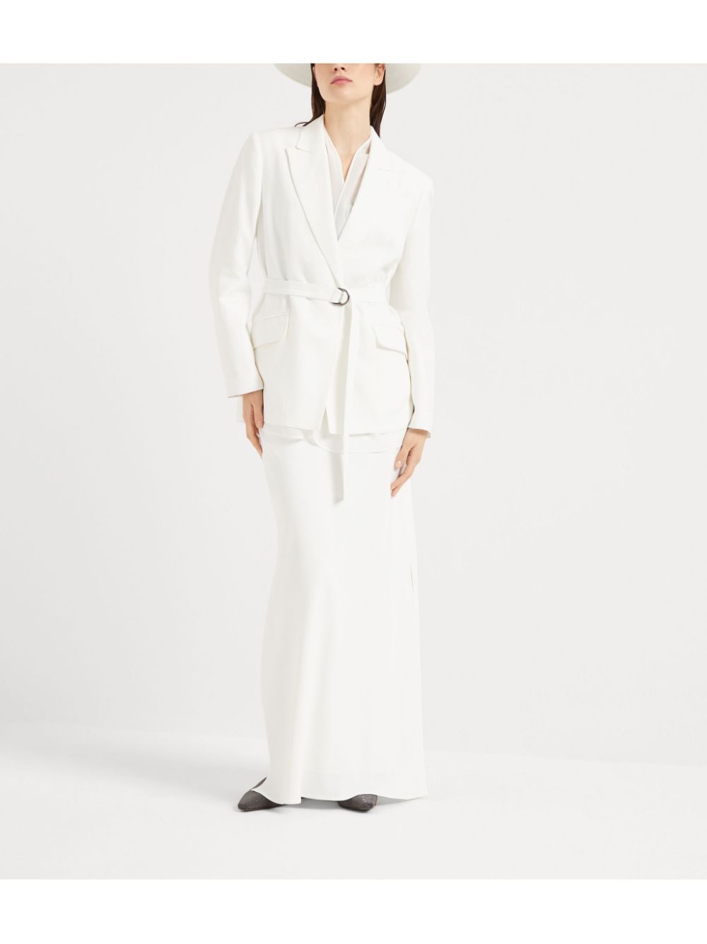 Brunello Cucinelli Viscose and Linen Belted Jacket White