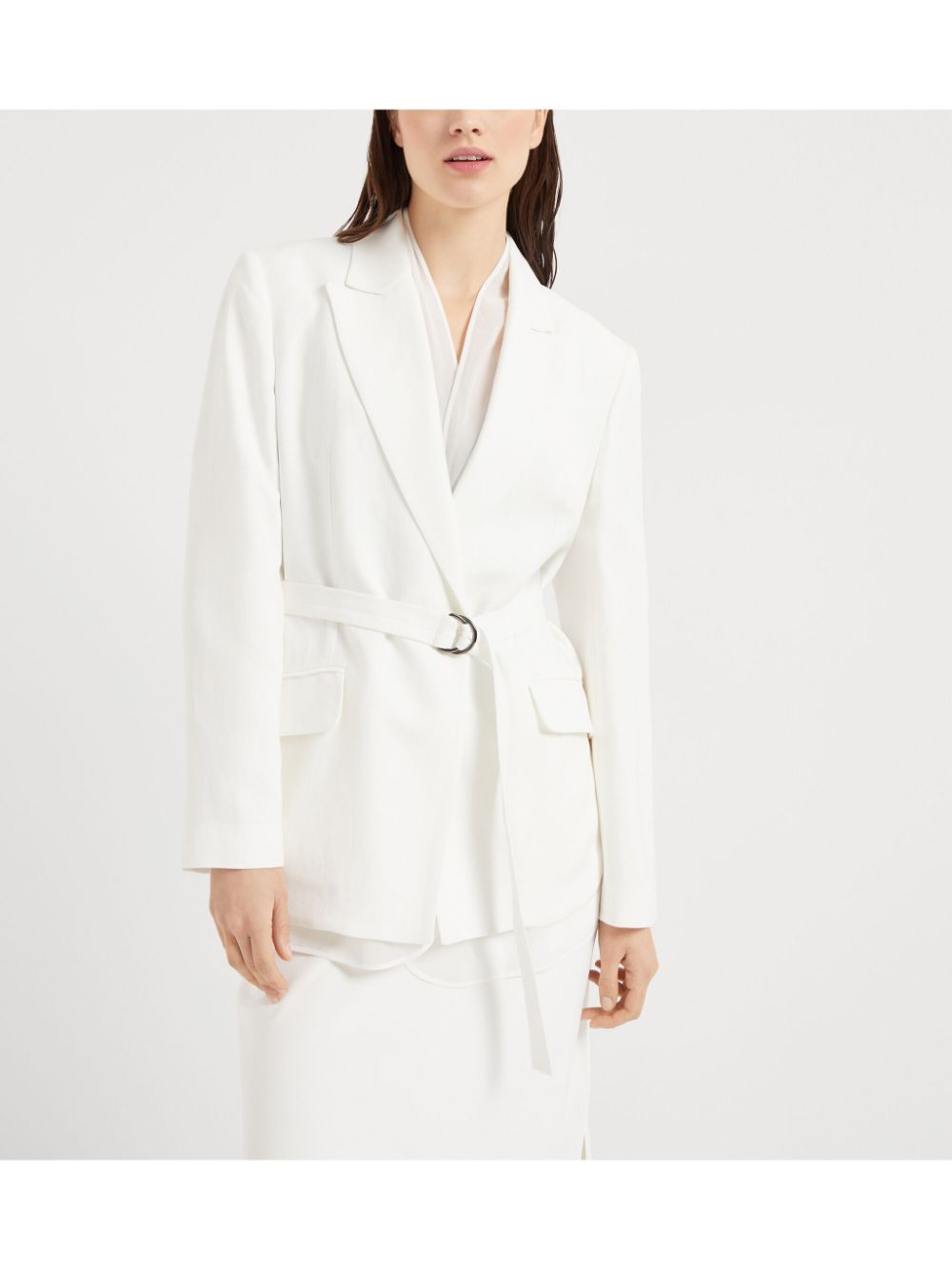 Brunello Cucinelli Viscose and Linen Belted Jacket White