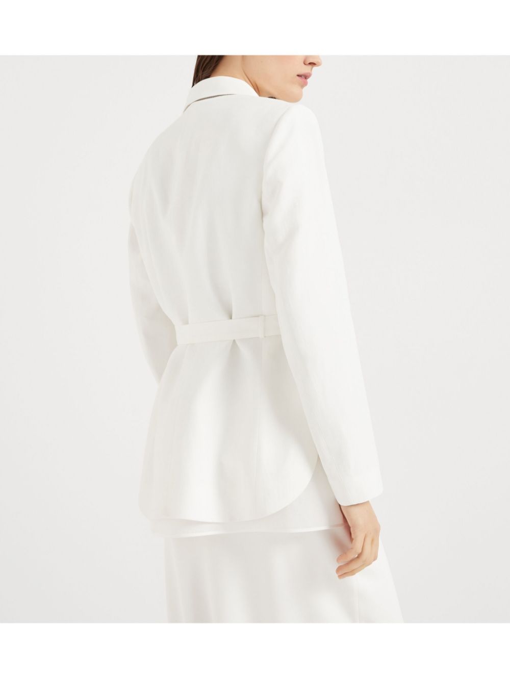 Brunello Cucinelli Viscose and Linen Belted Jacket White