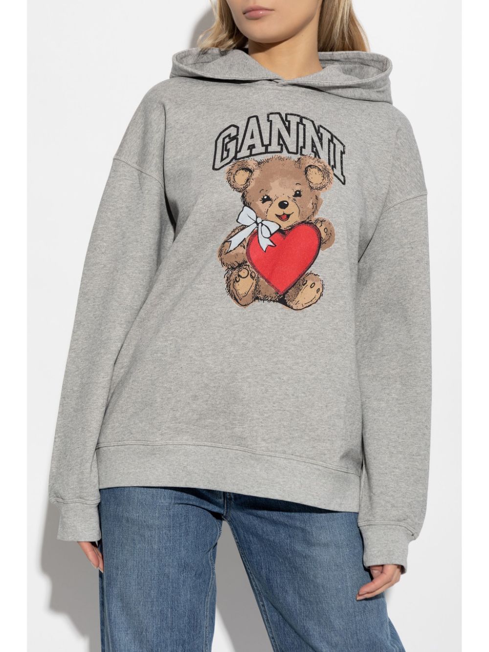 GANNI Graphic Hooded Sweatshirt Grey