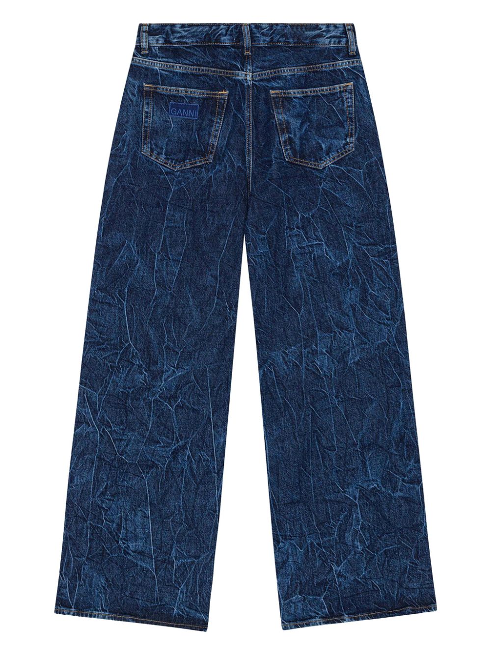 GANNI Organic Cotton Blend Denim Wide Leg Jeans With Crinkle Effect