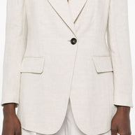 Brunello Cucinelli Beige Linen Blend Single Breasted Jacket