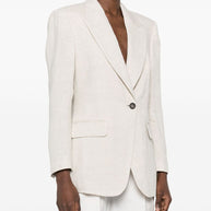 Brunello Cucinelli Beige Linen Blend Single Breasted Jacket