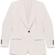 Brunello Cucinelli Beige Linen Blend Single Breasted Jacket