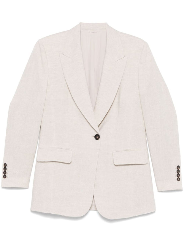 Brunello Cucinelli Beige Linen Blend Single Breasted Jacket