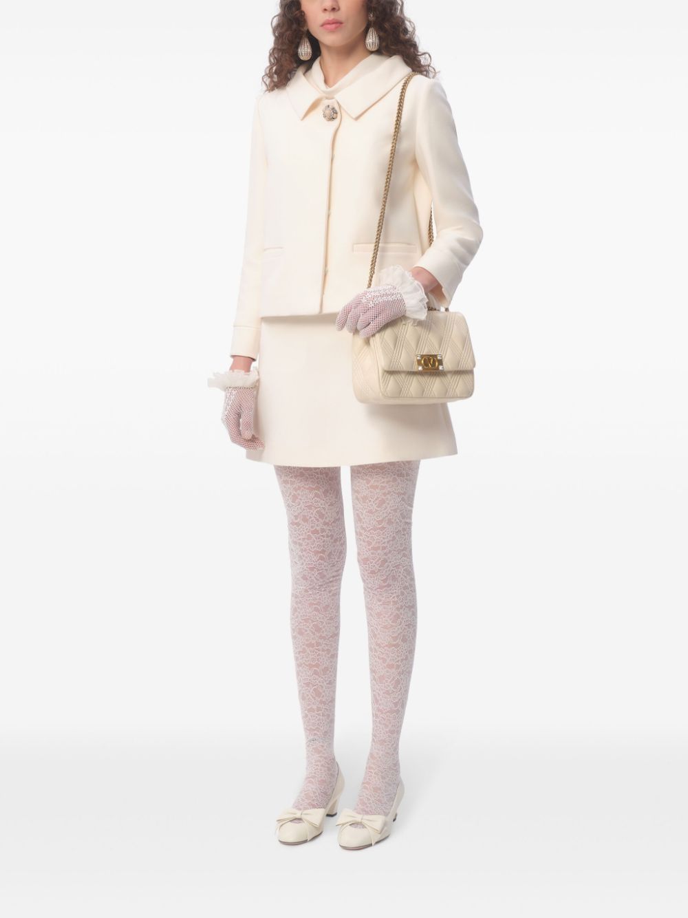 Valentino Ivory Wool-Silk Skirt With Button Detail