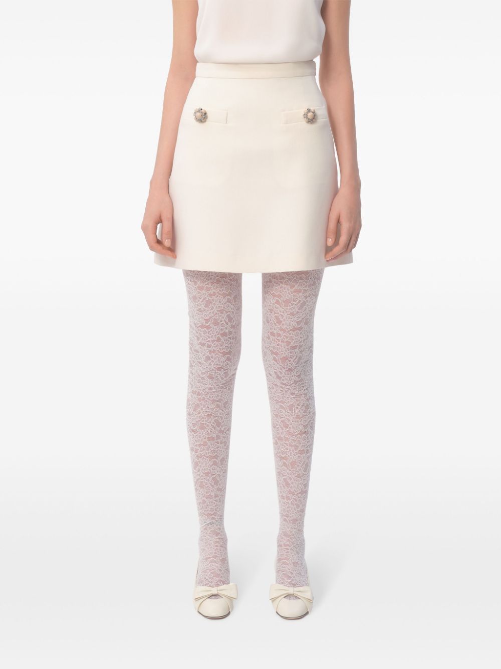 Valentino Ivory Wool-Silk Skirt With Button Detail