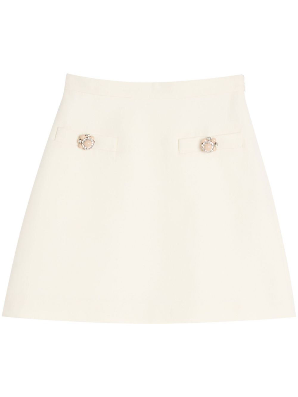 Valentino Ivory Wool-Silk Skirt With Button Detail