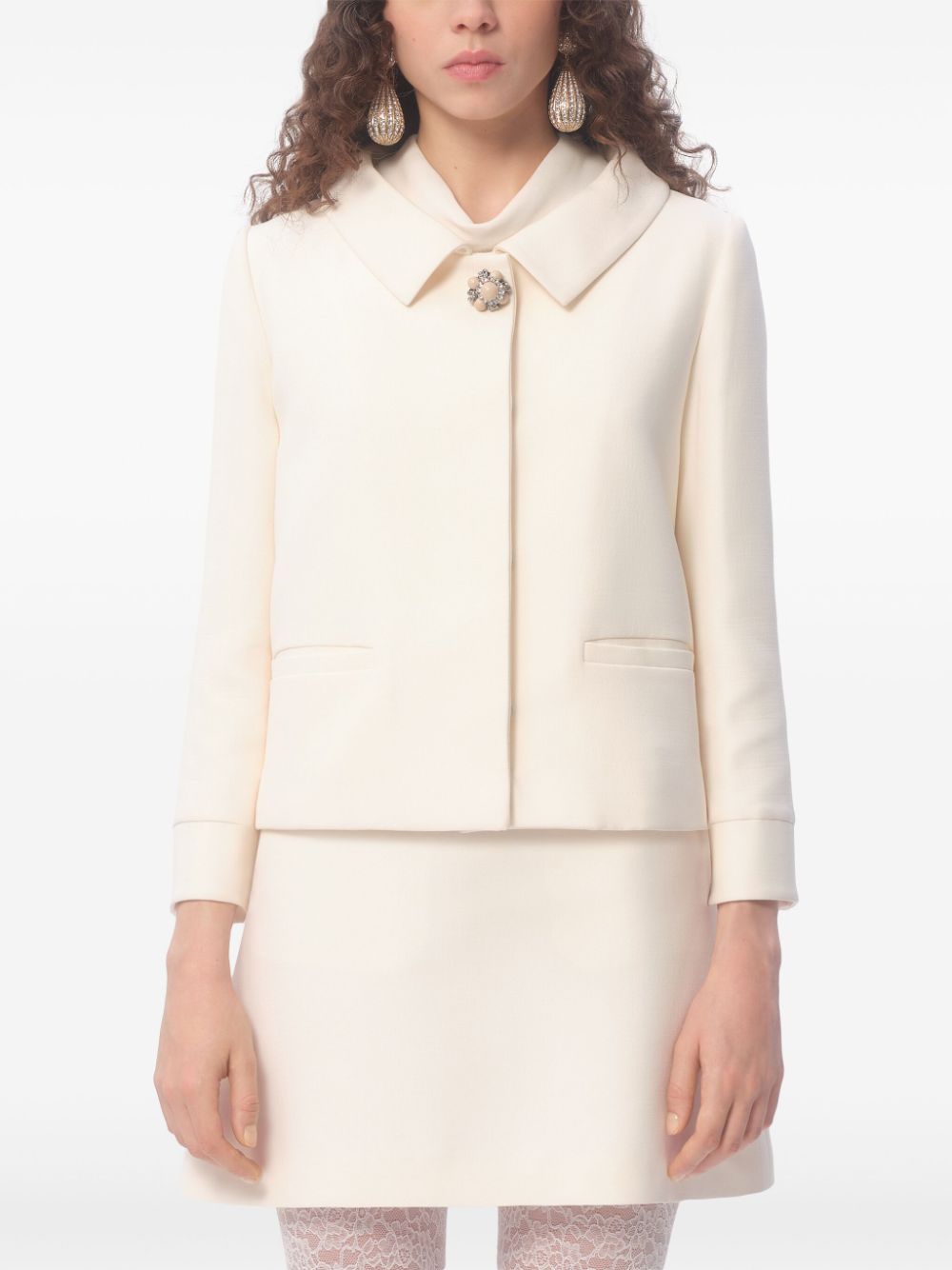 Valentino Ivory Wool-Silk Bead Embellished Jacket