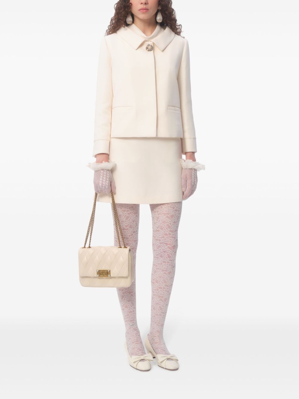 Valentino Ivory Wool-Silk Bead Embellished Jacket