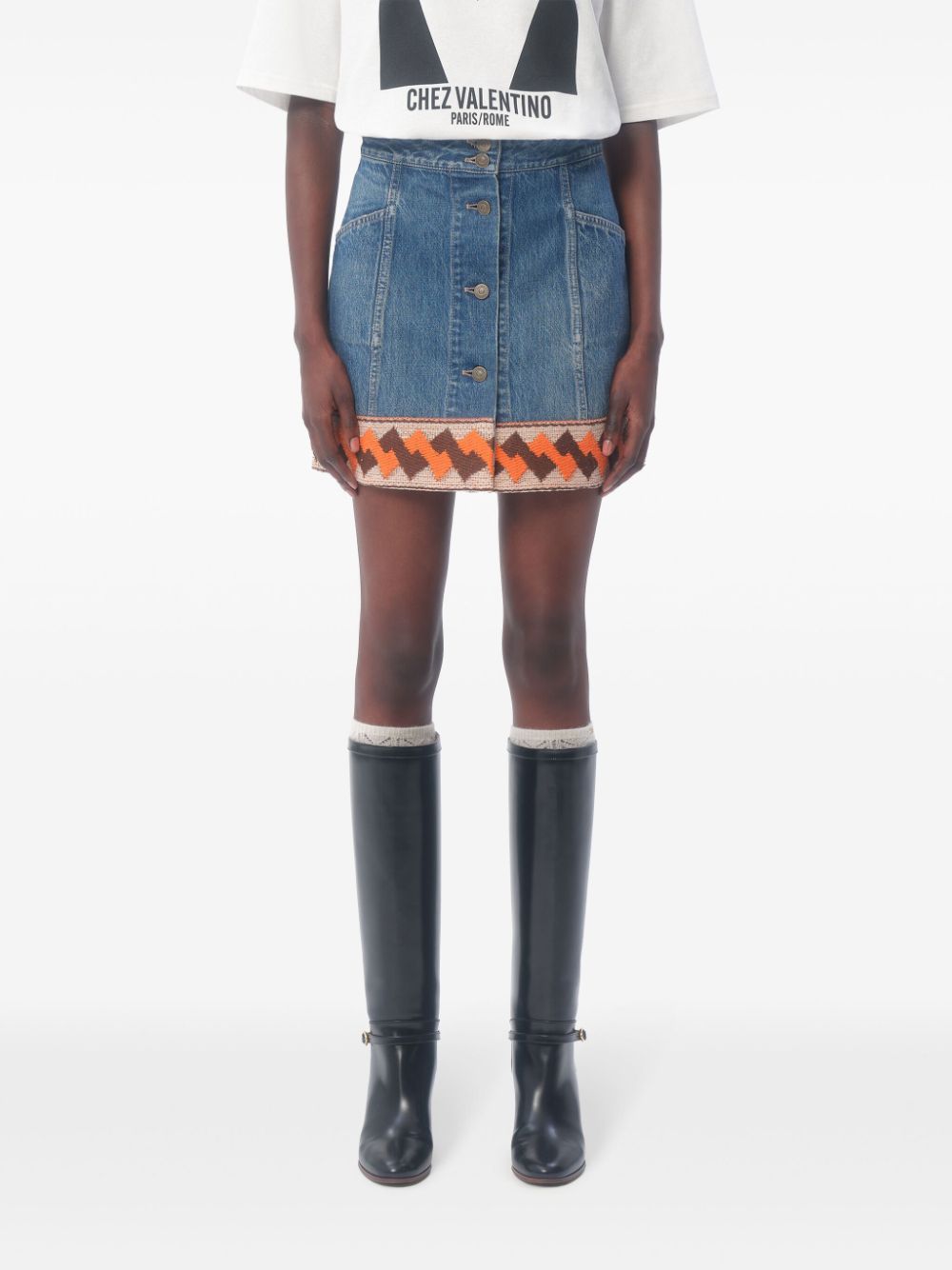 Valentino Blue Cotton Denim Mini Skirt