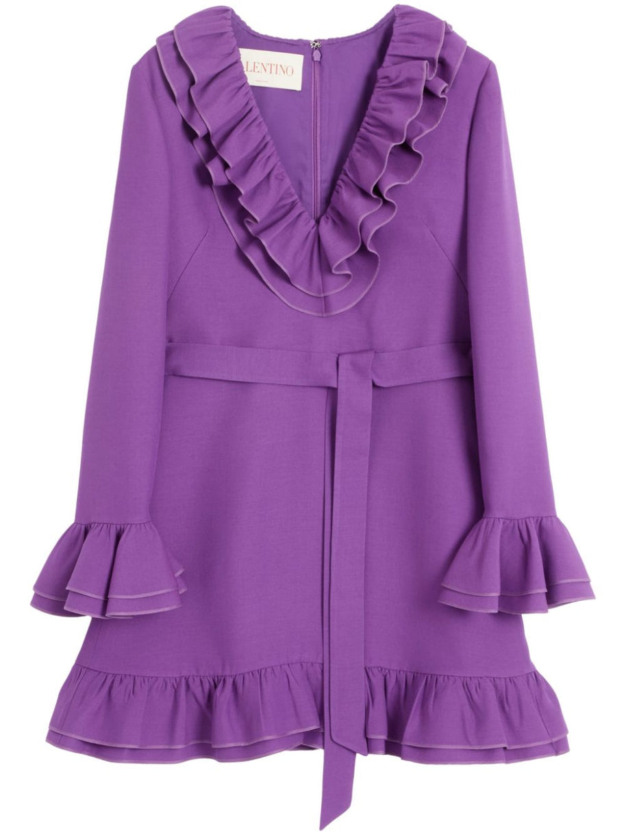 Valentino Wool And Silk Blend Mini Dress In Purple