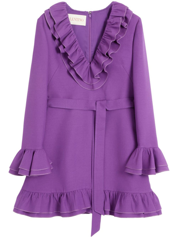 Valentino Wool And Silk Blend Mini Dress In Purple