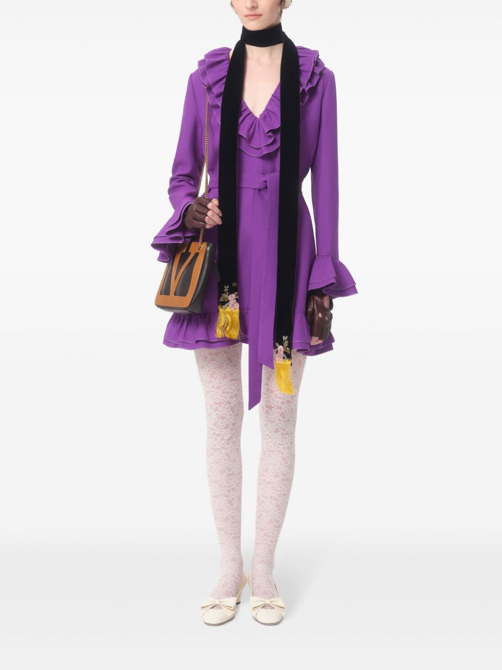 Valentino Wool-Silk Blend Mini Dress Purple