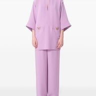 Valentino Lilac Purple Silk Cady Split Neck V Detail Top