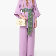 Valentino Lilac Purple Silk Cady Split Neck V Detail Top