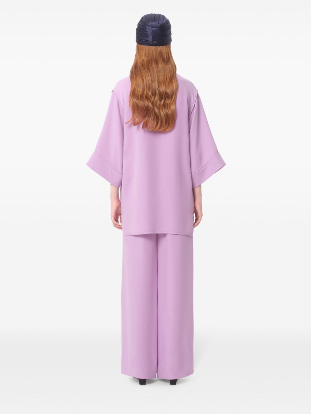 Valentino Lilac Purple Silk Cady Split Neck V Detail Top