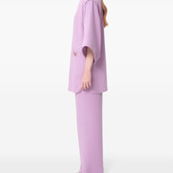 Valentino Lilac Purple Silk Cady Split Neck V Detail Top