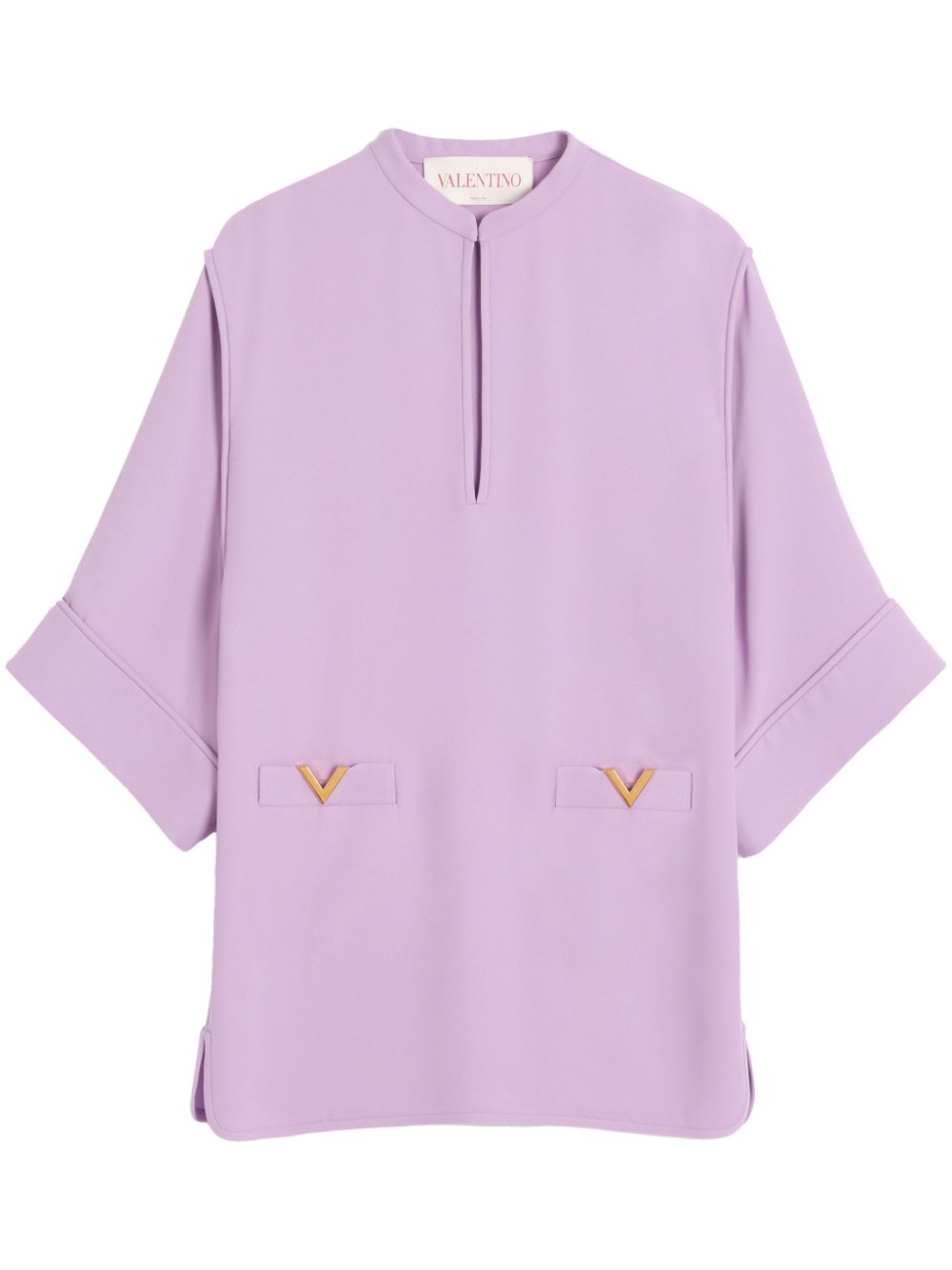 Valentino Lilac Purple Silk Cady Split Neck V Detail Top