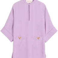 Valentino Lilac Purple Silk Cady Split Neck V Detail Top