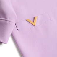 Valentino Lilac Purple Silk Cady Split Neck V Detail Top