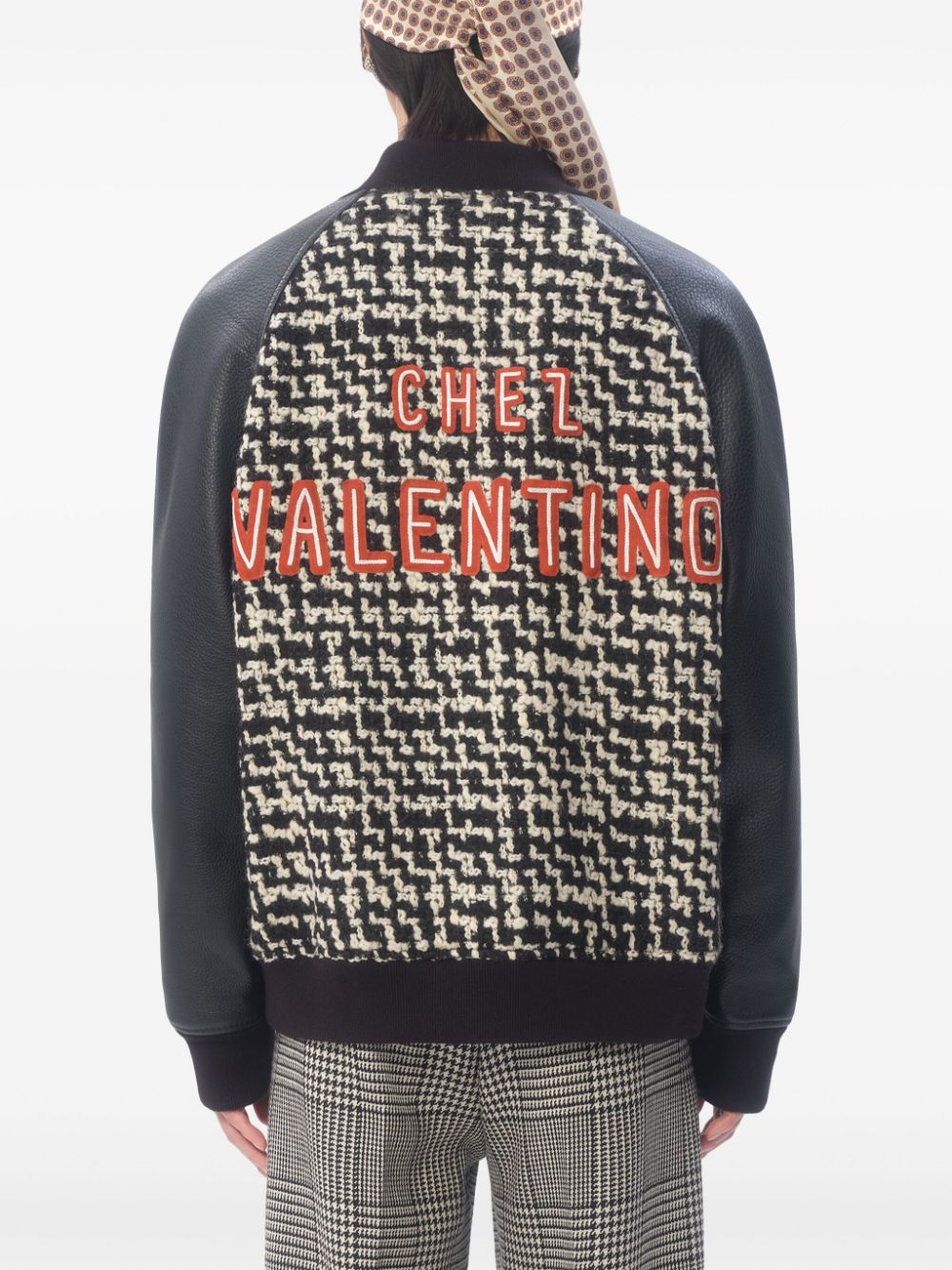 Valentino Tweed Bomber Jacket With Chez Valentino Logo