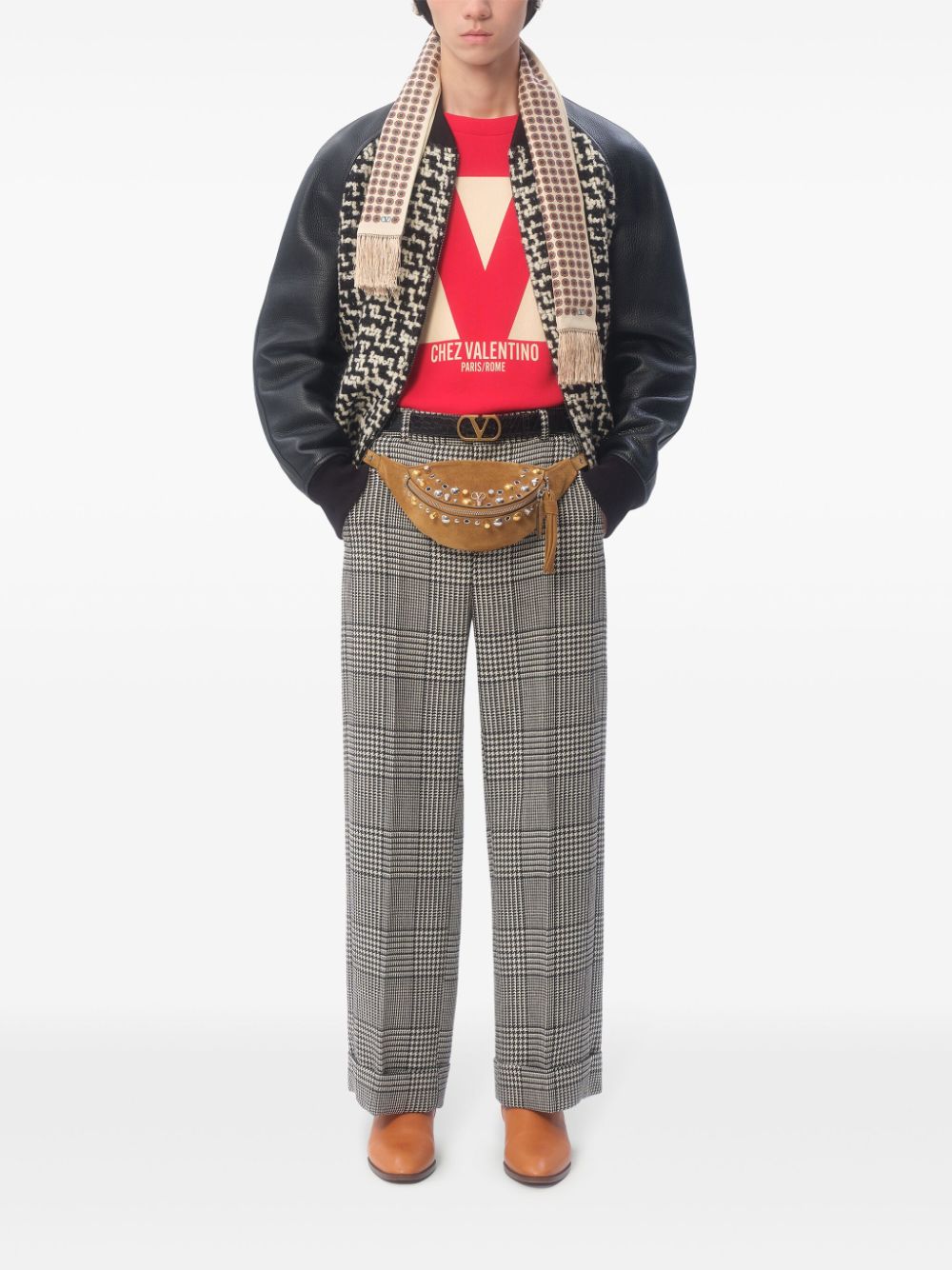 Valentino Tweed Bomber Jacket With Chez Valentino Logo