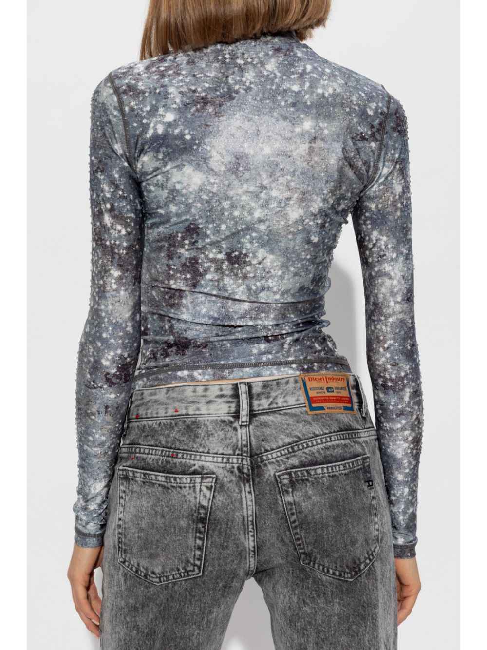 Diesel Graphic Print High Neck Top Grey