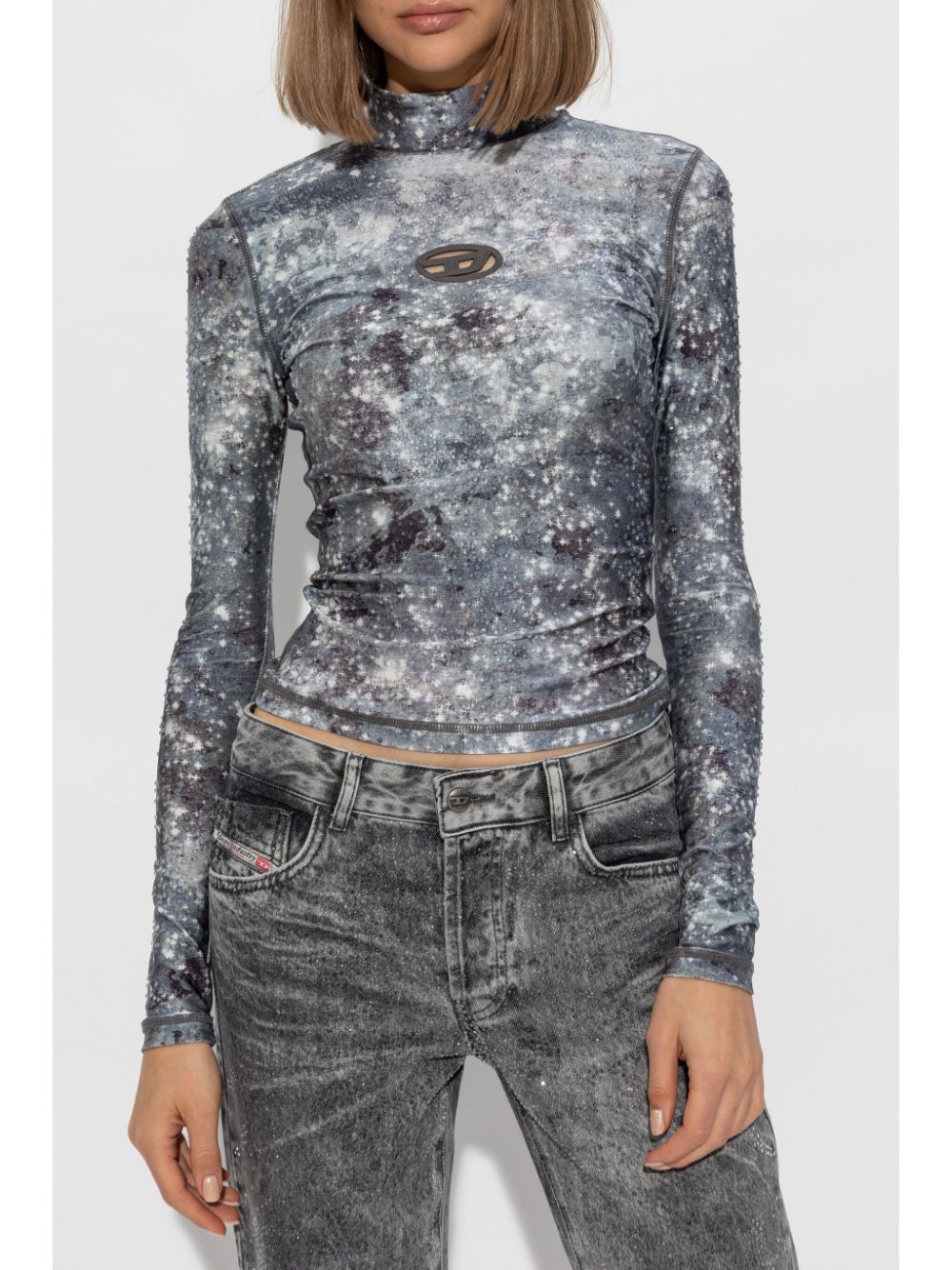 Diesel Graphic Print High Neck Top Grey